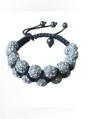 Crystal Pave Bead Macramé Bracelet - Black and Silver
